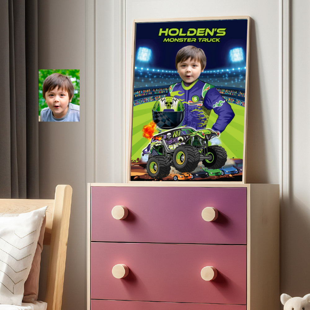 Monster Truck Grave Digger Poster with kid as the driver, Printable Grave Digger gift. 2391GF2