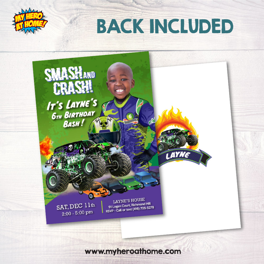 Monster Truck Gravedigger party Invitation with your kid as the driver, Monster Jam birthday invitation, Monster Jam theme party. 2391IN