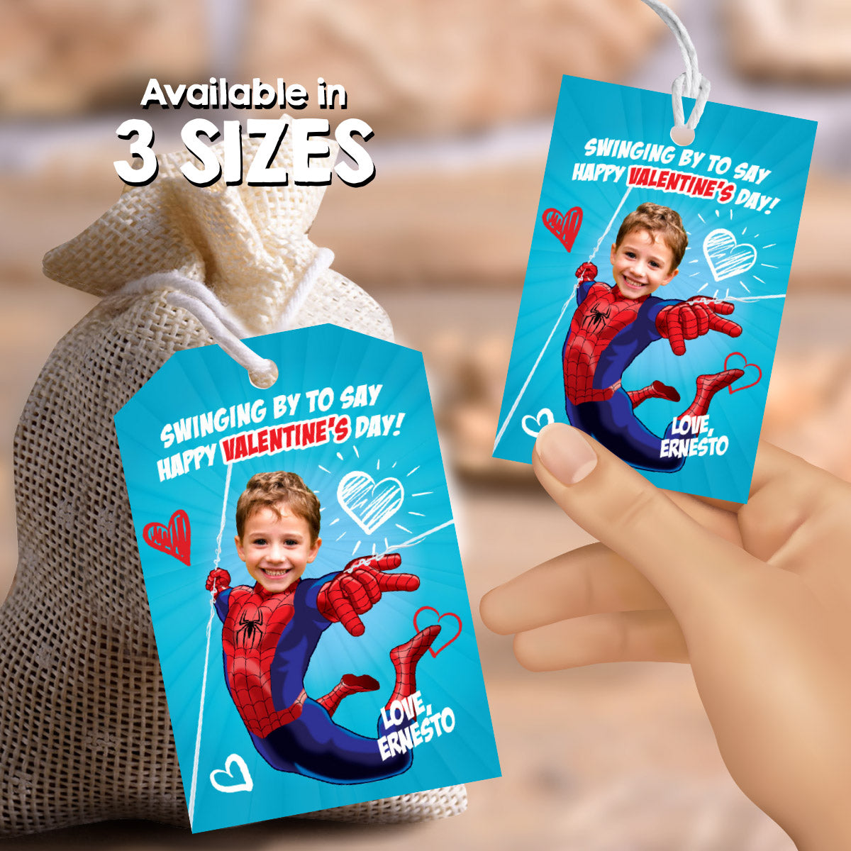 Custom Spiderman Valentines tags with child as the star, Valentine Spider-verse cards. 2393