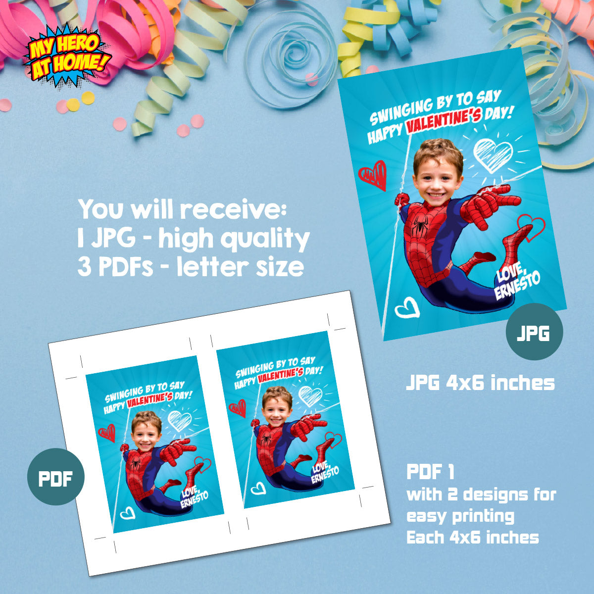 Custom Spiderman Valentines tags with child as the star, Valentine Spider-verse cards. 2393