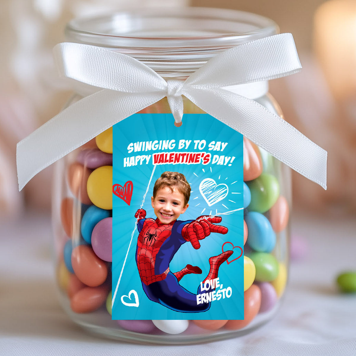 Custom Spiderman Valentines tags with child as the star, Valentine Spider-verse cards. 2393