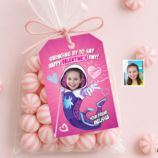 Custom Gwen Stacy Valentines tags with child as the star, Valentine Ghost Spidey cards. 2395