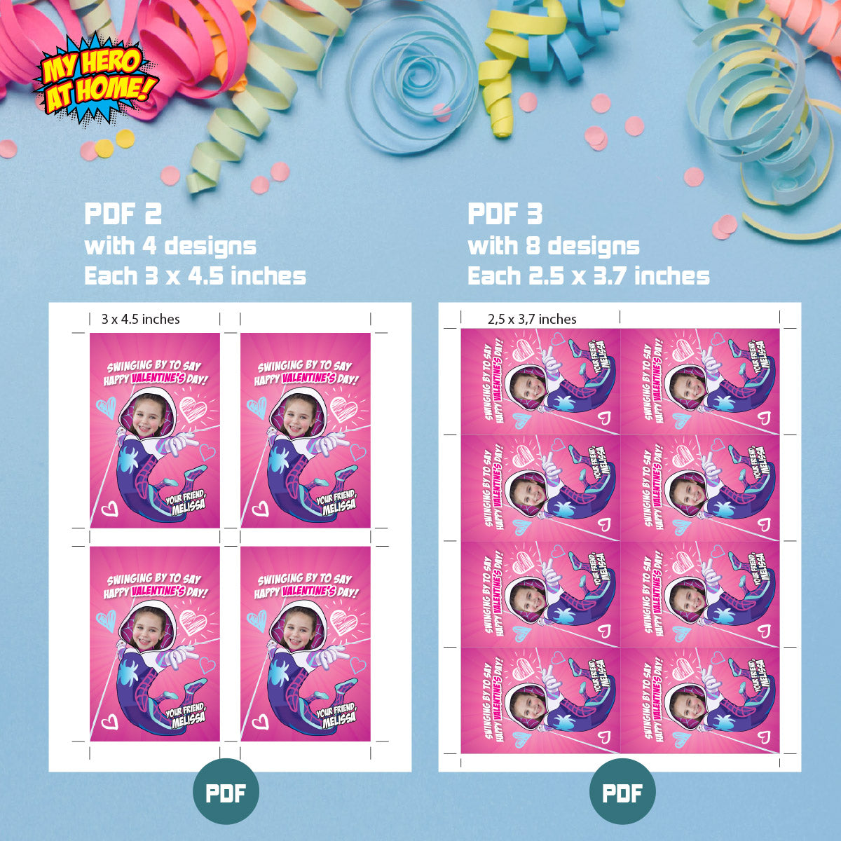 Custom Gwen Stacy Valentines tags with child as the star, Valentine Ghost Spidey cards. 2395