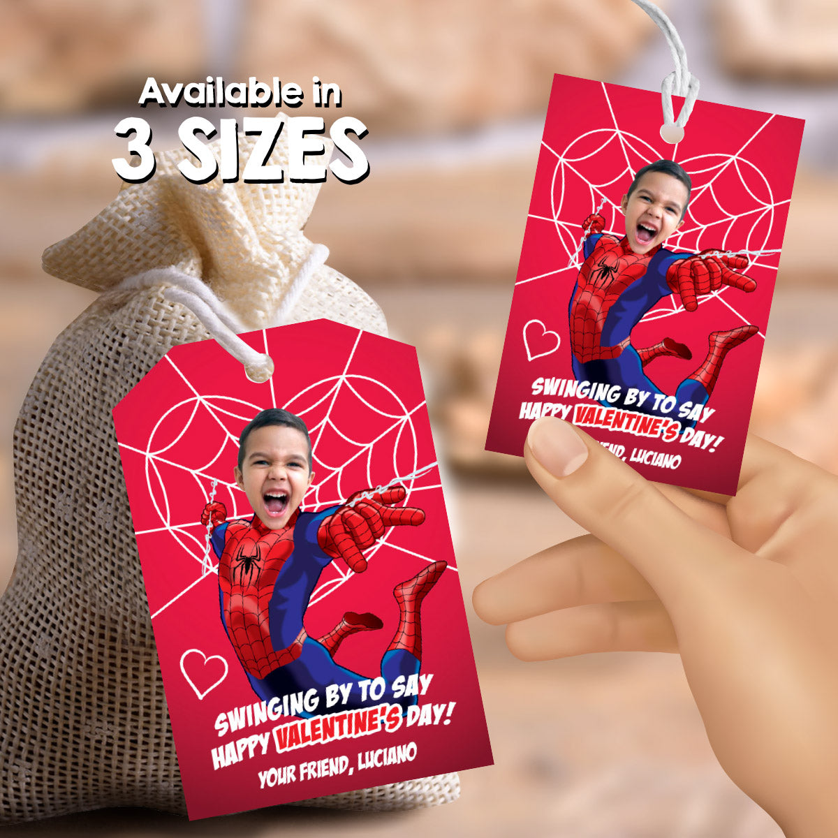 Personalized Spiderman Valentines tags with child as the star, Spiderverse Valentine cards. 2396