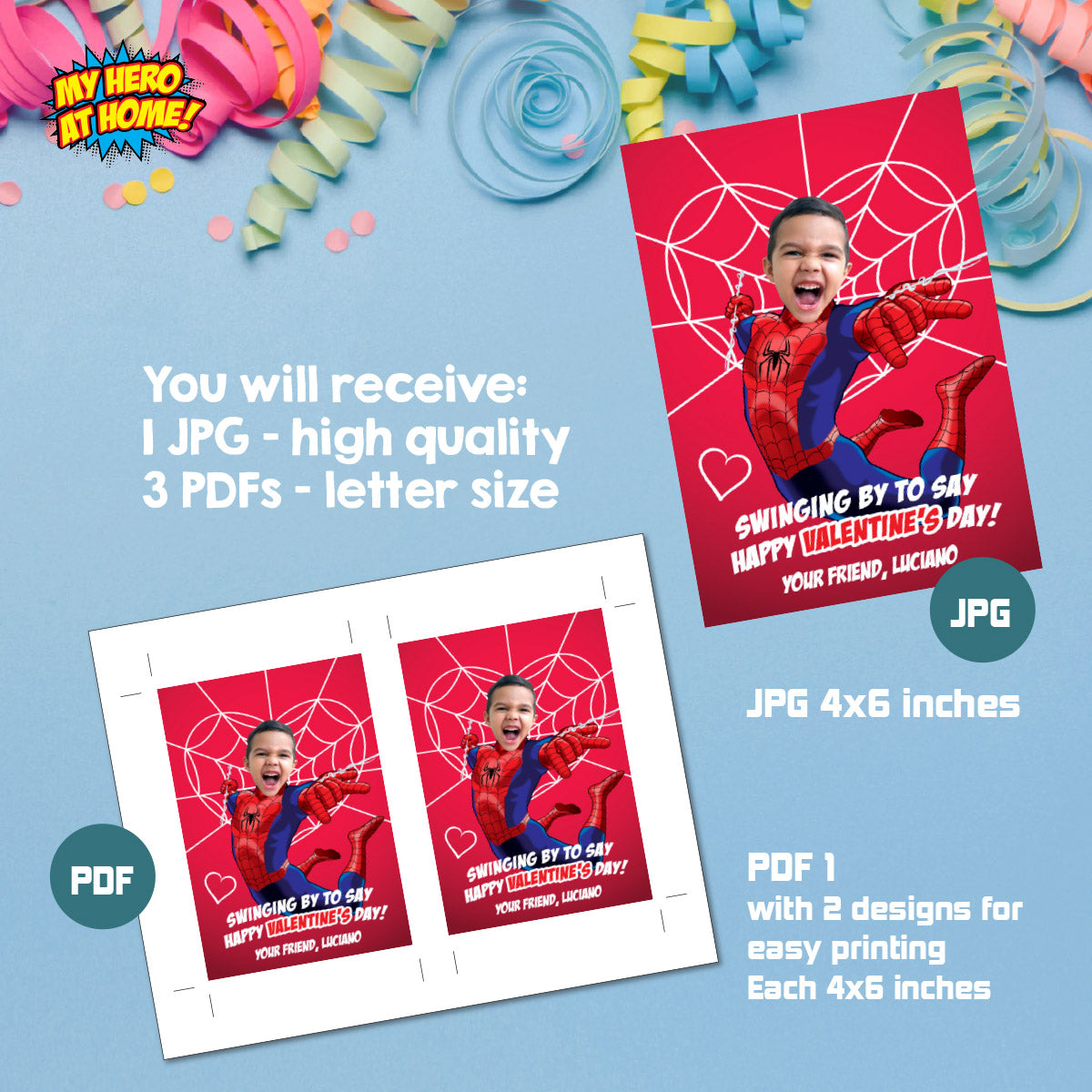 Personalized Spiderman Valentines tags with child as the star, Spiderverse Valentine cards. 2396