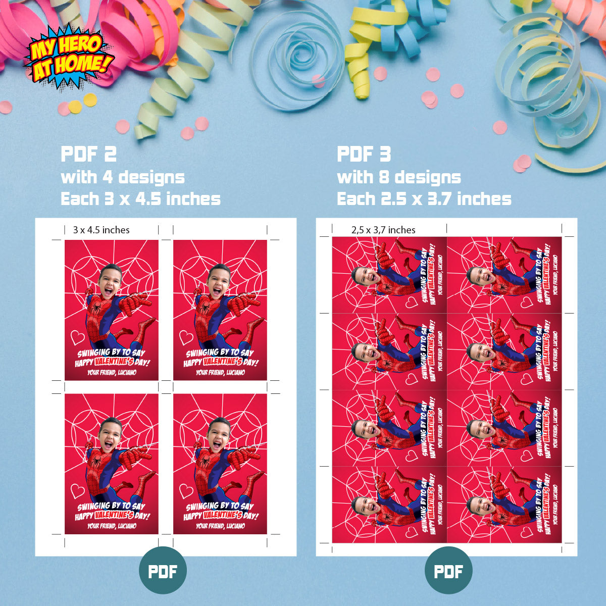 Personalized Spiderman Valentines tags with child as the star, Spiderverse Valentine cards. 2396