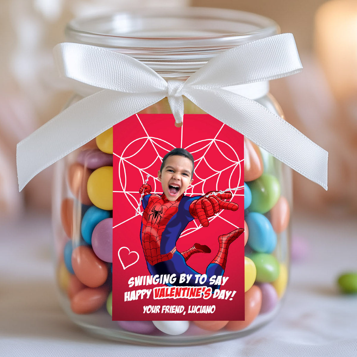Personalized Spiderman Valentines tags with child as the star, Spiderverse Valentine cards. 2396