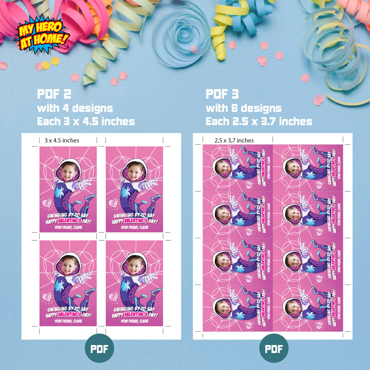 Custom Ghost Spider Valentines tags with little girl as Gwen Stacy, Ghost Spidey Valentine cards. 2398