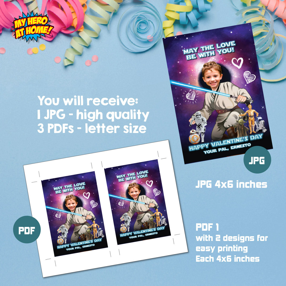 Jedi Valentines tags with child as the star, Star Wars Valentine themed cards. 2408