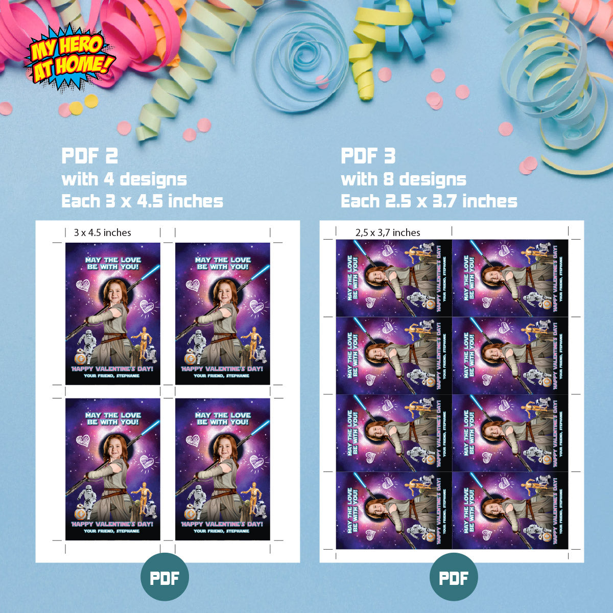 Jedi Rey Valentines tags with child as the star, Star Wars Valentine themed cards. 2409