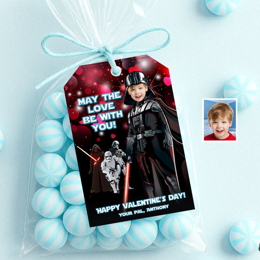 Darth Vader Valentines tags with child as the star, Star Wars Valentine themed cards. 2410