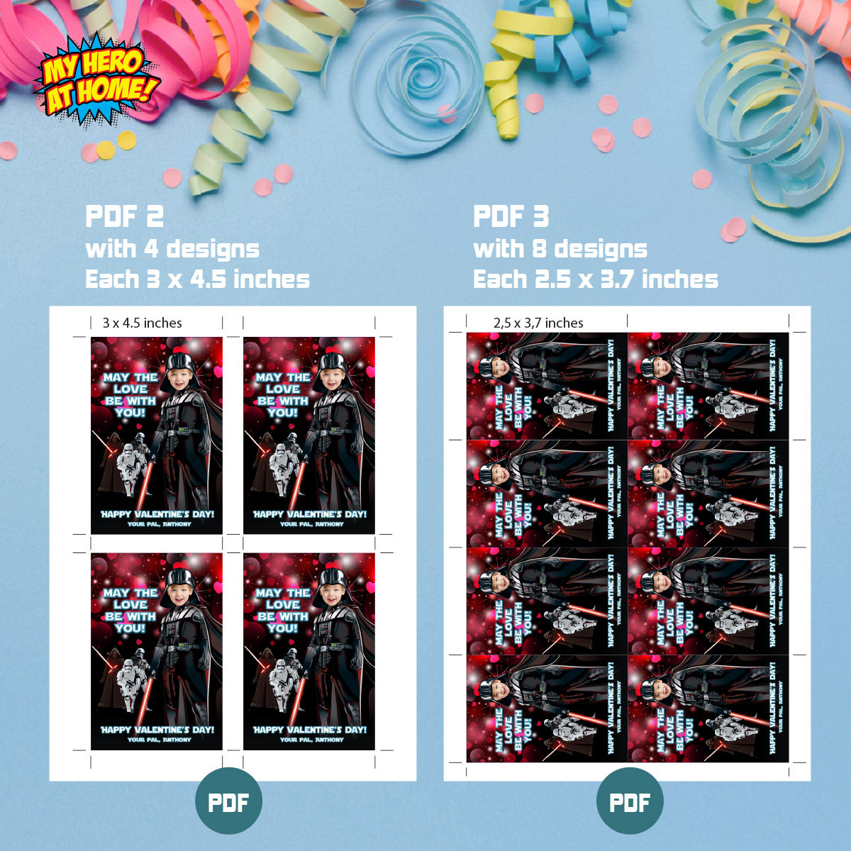 Darth Vader Valentines tags with child as the star, Star Wars Valentine themed cards. 2410