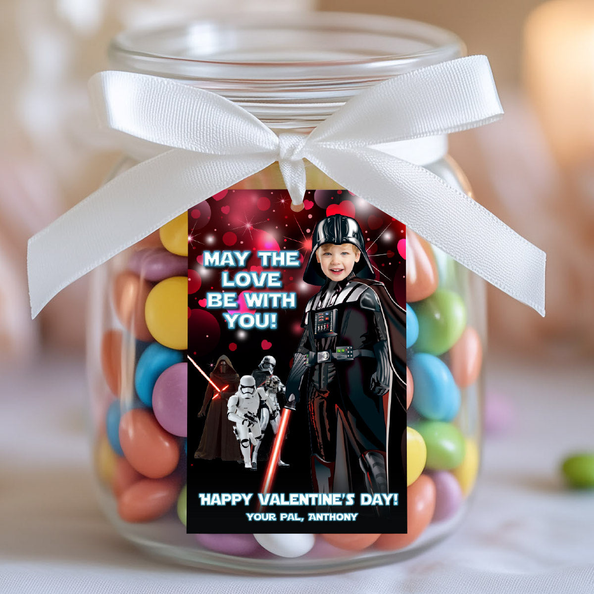 Darth Vader Valentines tags with child as the star, Star Wars Valentine themed cards. 2410