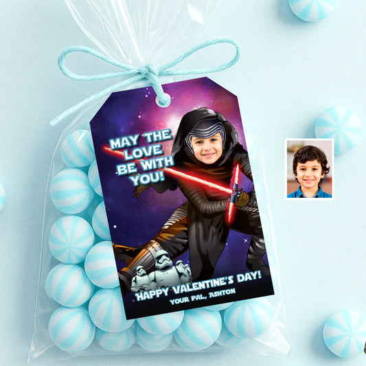 Kylo Ren Valentines tags with child as the star, Star Wars Valentine themed cards. 2412
