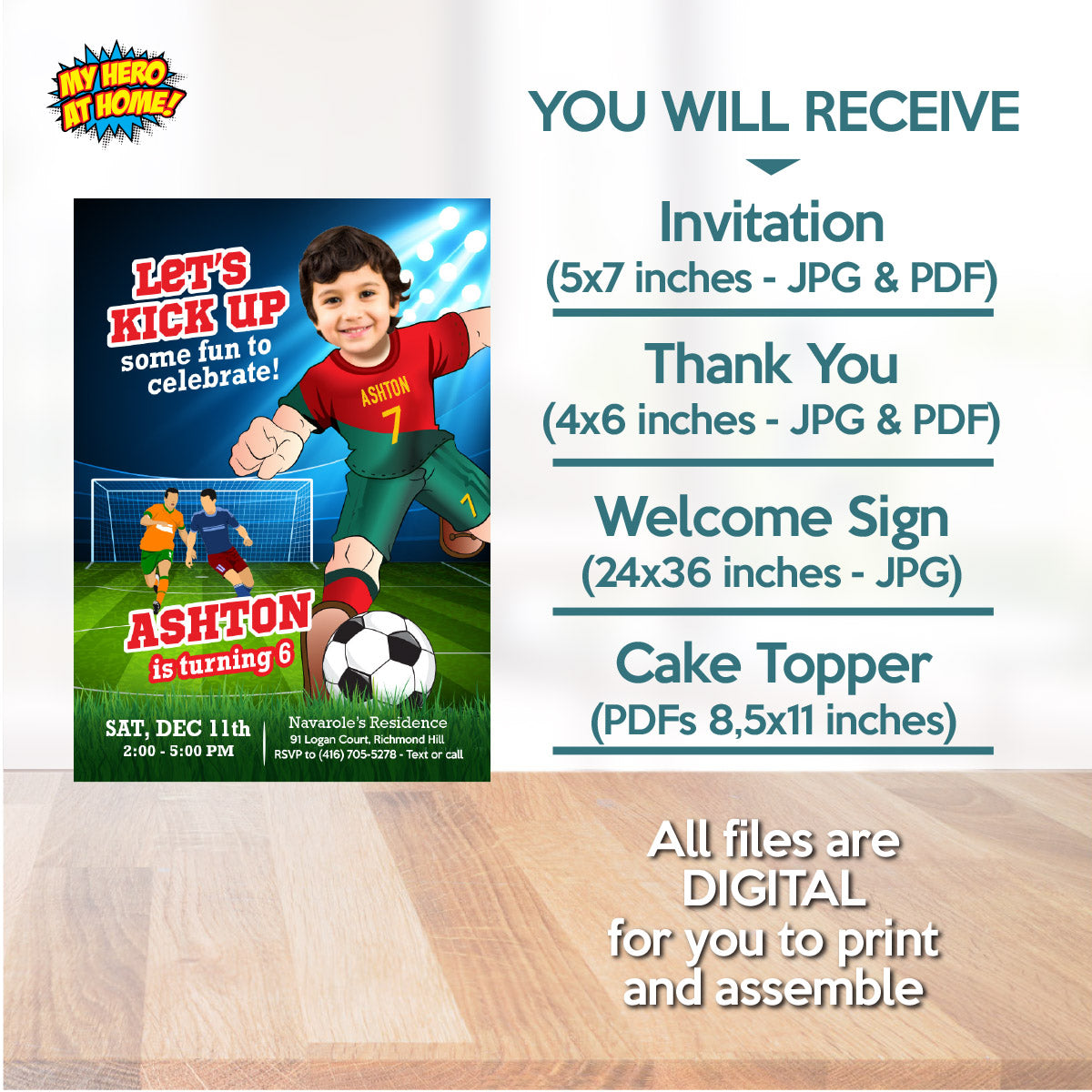 Personalized bundle for a Portugal soccer themed birthday Party with kid as Ronaldo. 2413B2