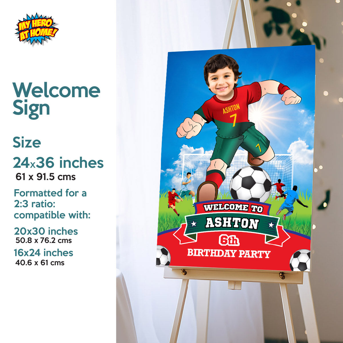 Custom Ronaldo Soccer party Bundle with photo, Ronaldo backdrop, cake topper, welcome sign. 2413B4