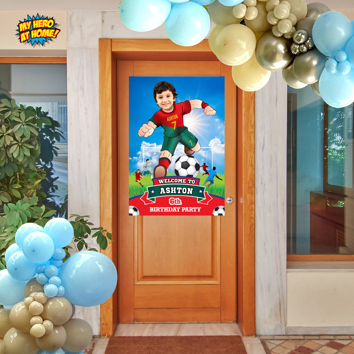 Custom Ronaldo Soccer party Bundle with photo, Ronaldo backdrop, cake topper, welcome sign. 2413B4