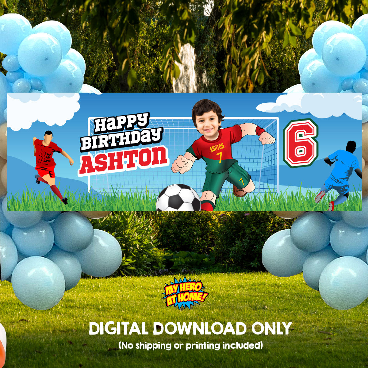 Portugal Soccer birthday banner with kid as his favorite player Ronaldo (6x2', Soccer decoration). 2413BBH