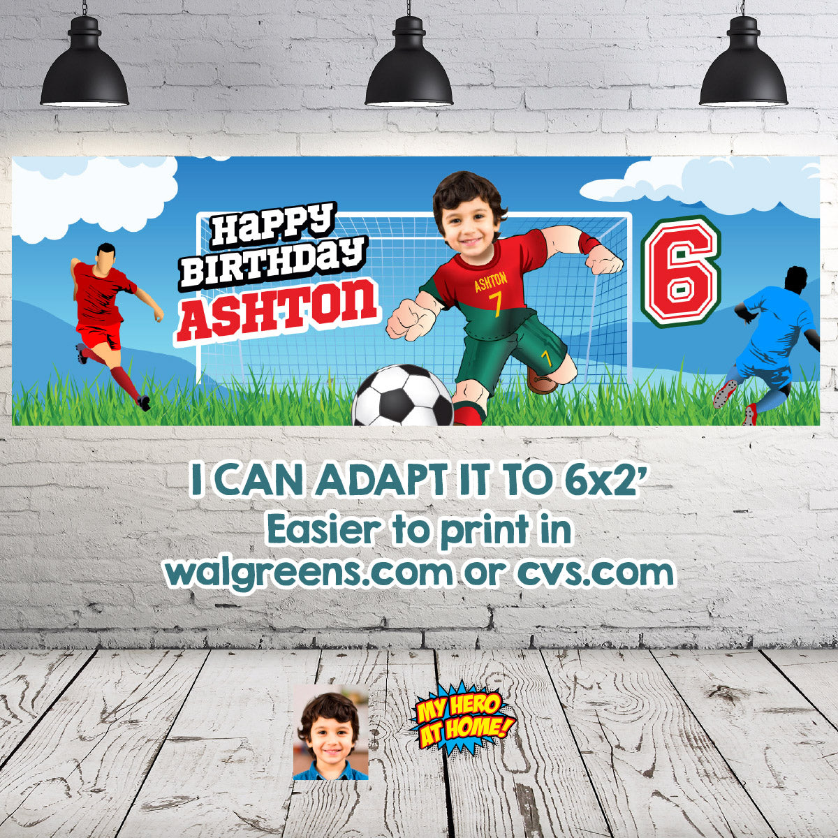 Soccer Birthday Backdrop with kid as Ronaldo, Custom Futbol Portugal party banner decoration. 2413BB