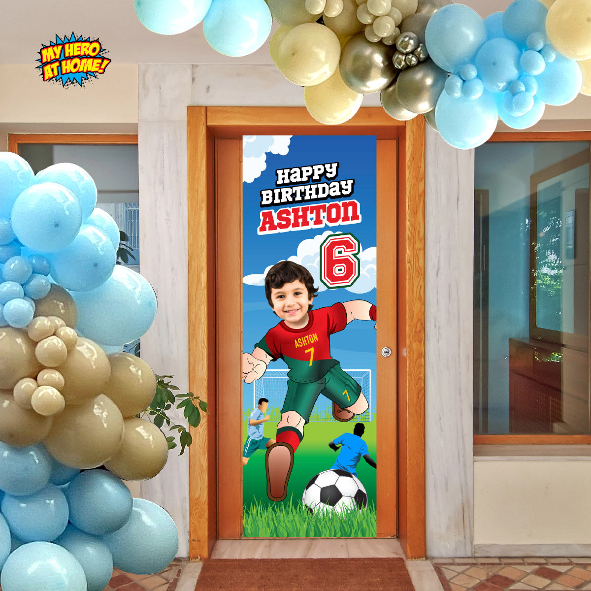 Soccer Ronaldo vertical birthday banner with kid as the stat, Portugal football portrait (2x6', Portrait, Rollup). 2413BBV