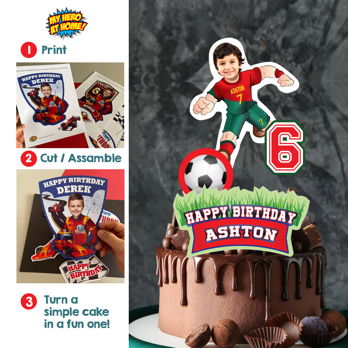 Portugal Soccer Cake topper featuring birthday boy as Ronaldo. 2413CT2
