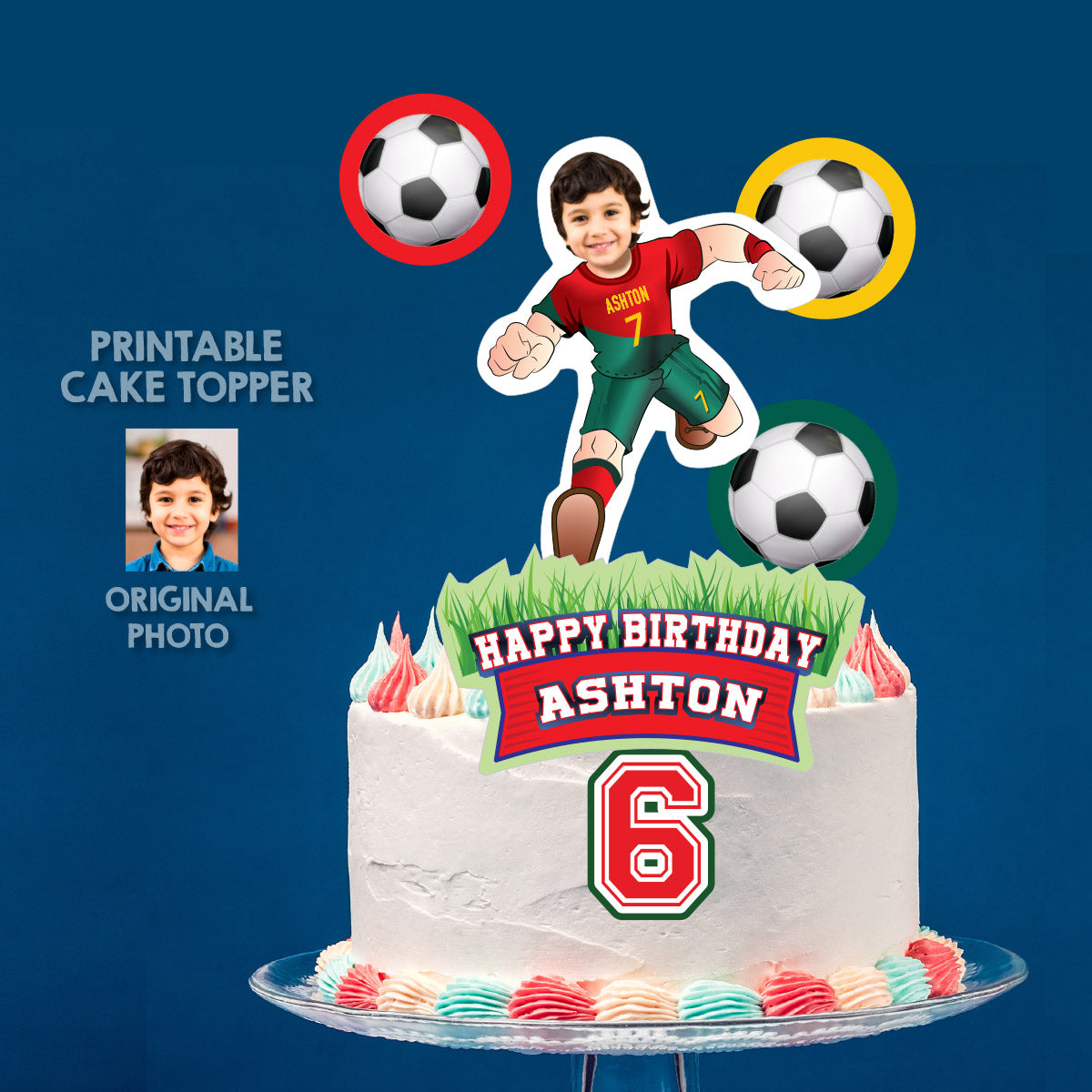 Printable Portugal Soccer Cake topper with your kid as Ronaldo. 2413CT