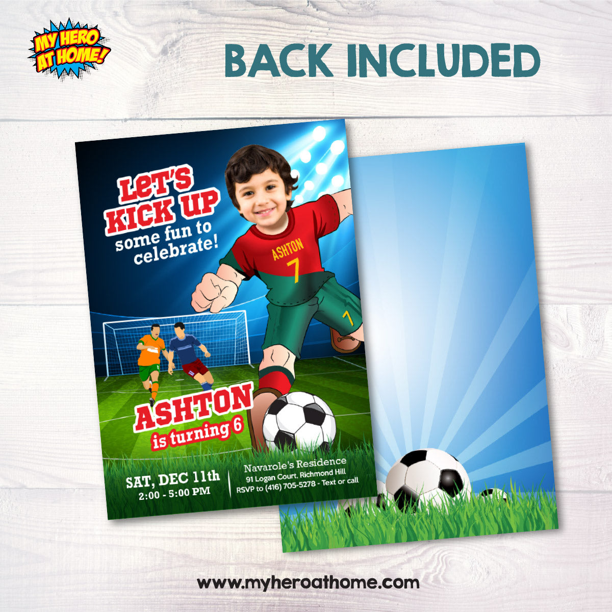 Ronaldo Soccer birthday invitation with kid as his favorite player, Ronaldo party template with photo. 2413IN