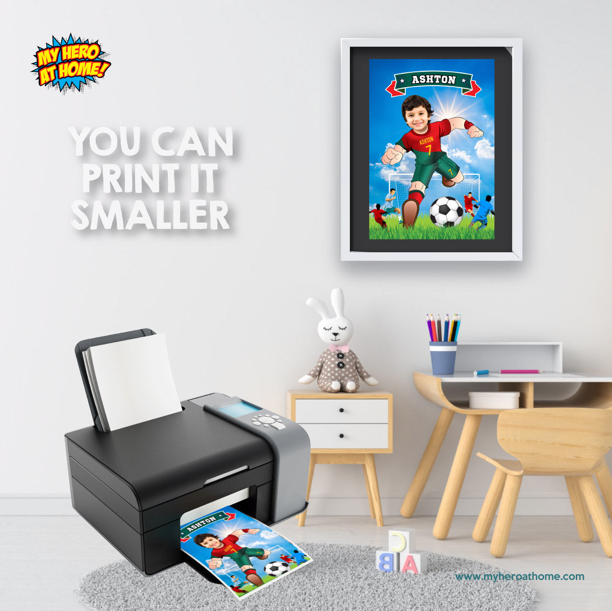 Soccer poster with kid as his favorite player Ronaldo, Printable gift of Ronaldo Futbol. 2413PG