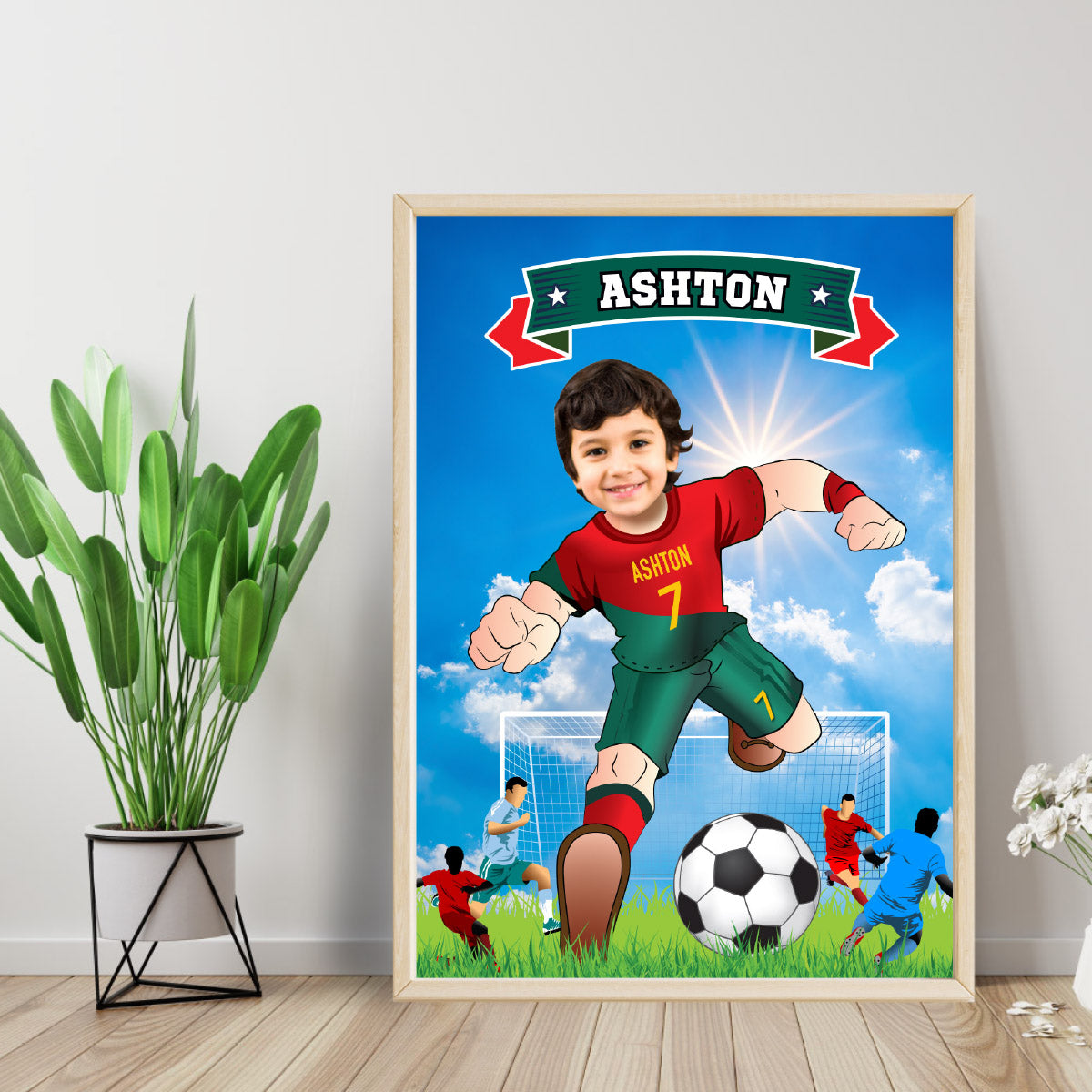 Soccer poster with kid as his favorite player Ronaldo, Printable gift of Ronaldo Futbol. 2413PG