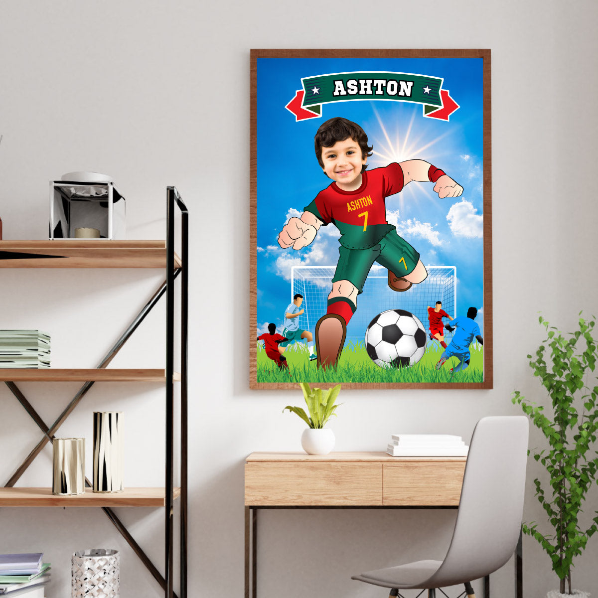 Soccer poster with kid as his favorite player Ronaldo, Printable gift of Ronaldo Futbol. 2413PG