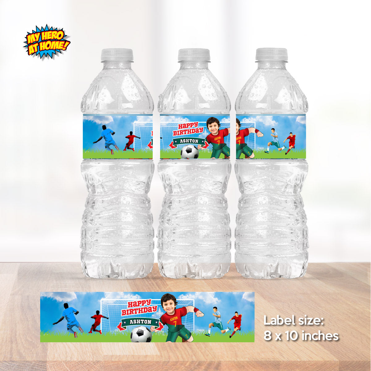 Futbol Ronaldo water wrappers with your photo, Soccer Ronaldo Juice Pouch labels. 2413WJ