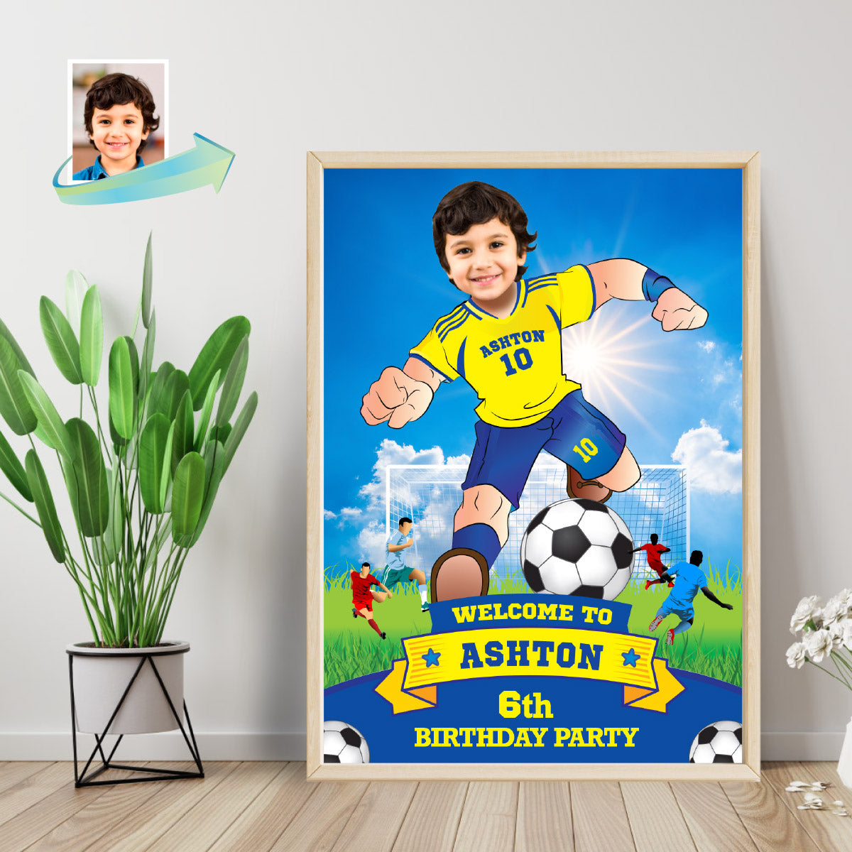 Custom Soccer Al Nassr Ronaldo Welcome Sign with kid as the star player. 2413WS2