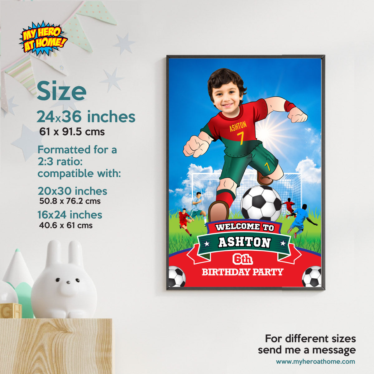 Soccer Ronaldo Welcome Sign birthday party with kid as the star, Bienvenidos Fiesta Futbol Ronaldo Portugal. 2413WS