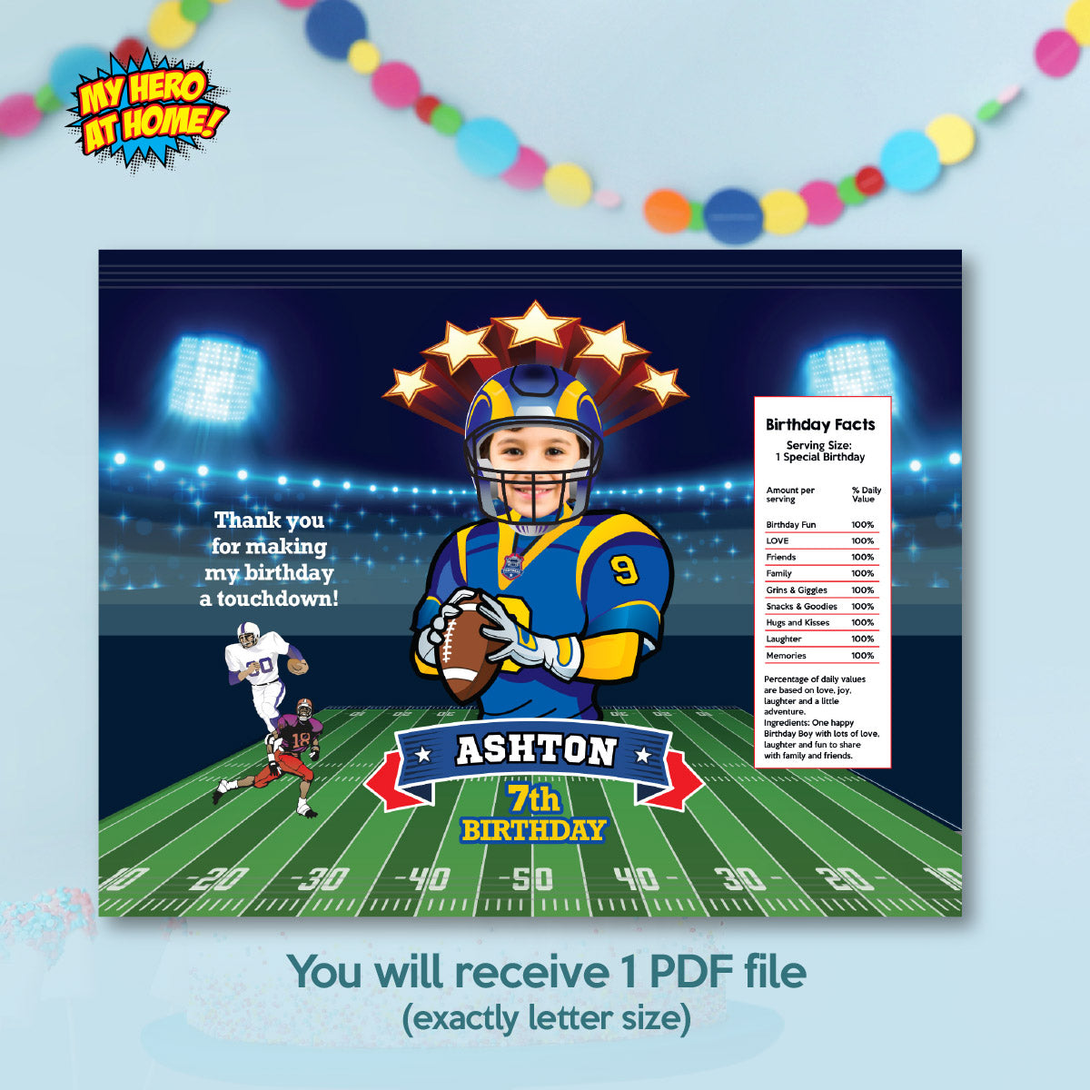 Custom Football Chip Bag wrappers with photo, Rams Snacks Bag labels. 2415CB
