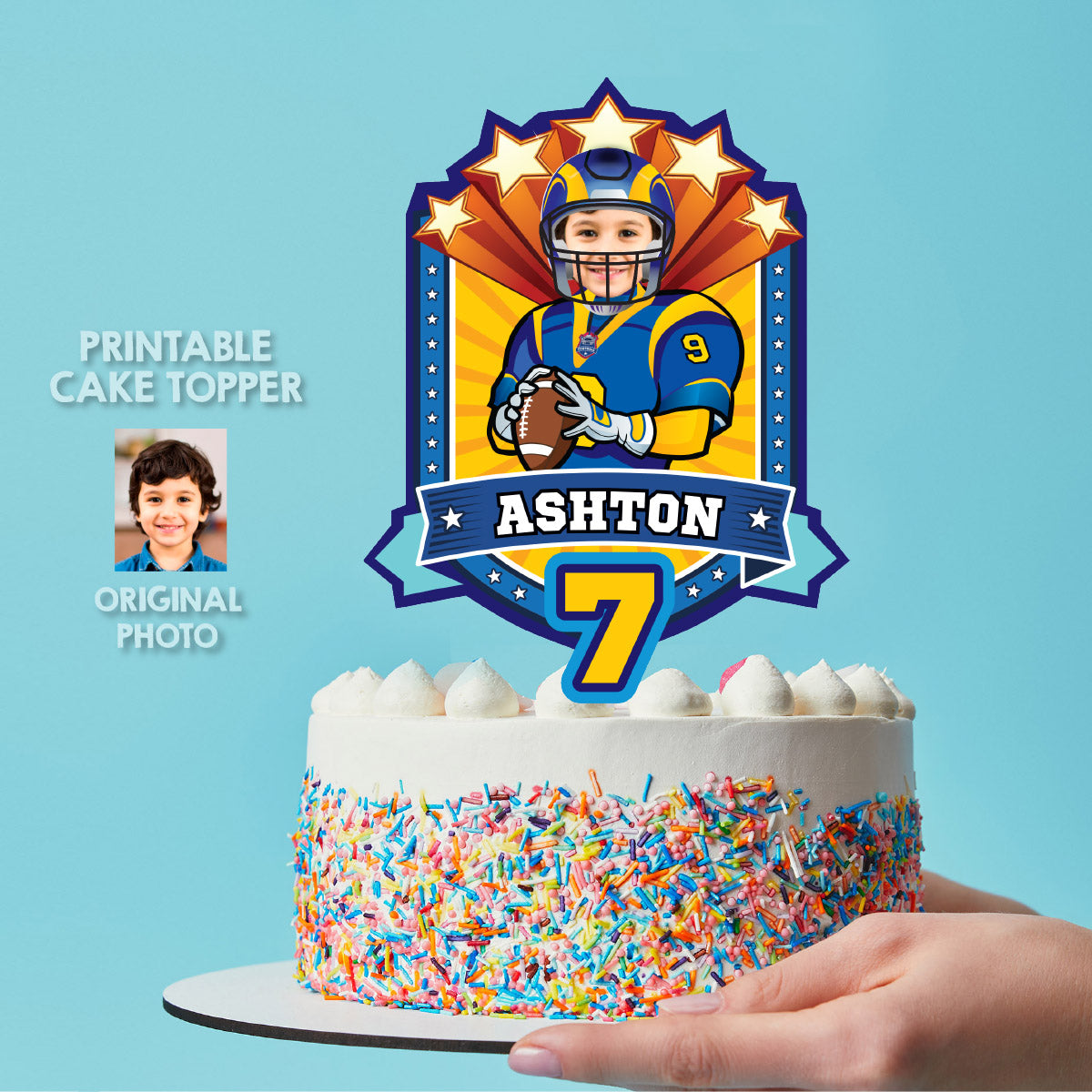 Football Rams Cake topper with birthday kid as his favorite player. 2415CT