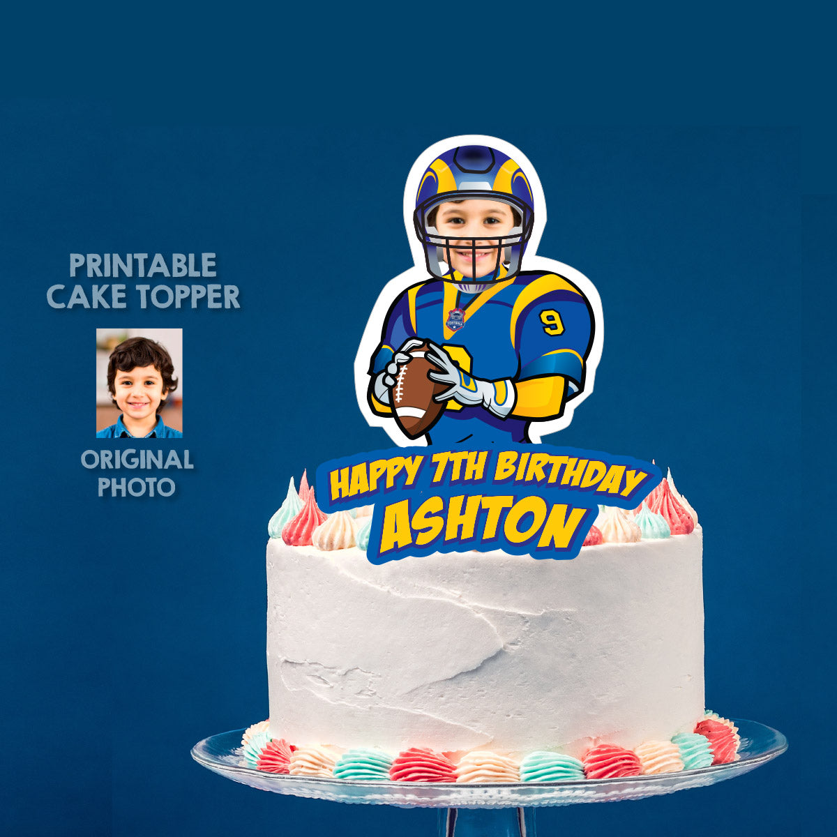 Football Rams Cake topper with birthday kid as his favorite player. 2415CT