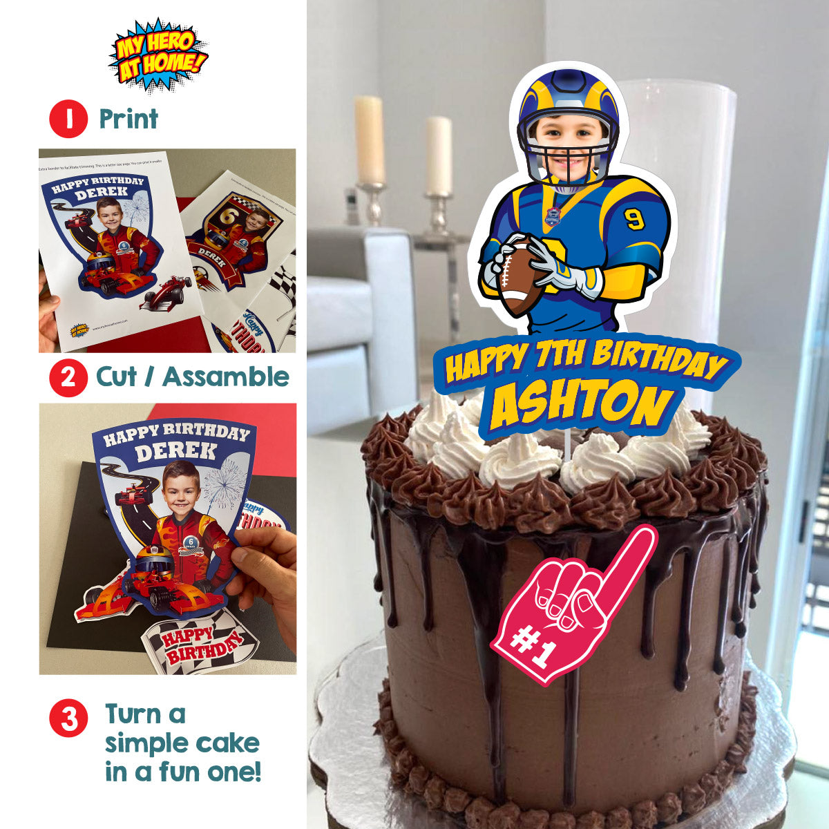 Football Rams Cake topper with birthday kid as his favorite player. 2415CT