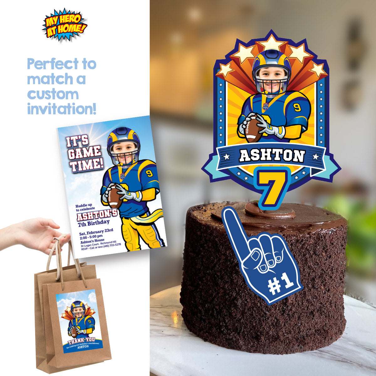 Football Rams Cake topper with birthday kid as his favorite player. 2415CT