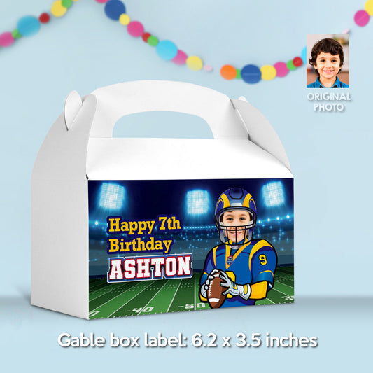 Custom Football Rams Gable box with photo, Gift boxes party favors themed Rams. 2415GB