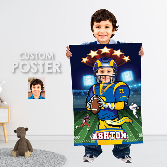 Printable Football Los Angeles gifts ideas with photo, Personalized Rams poster with kid as player. 2415PG
