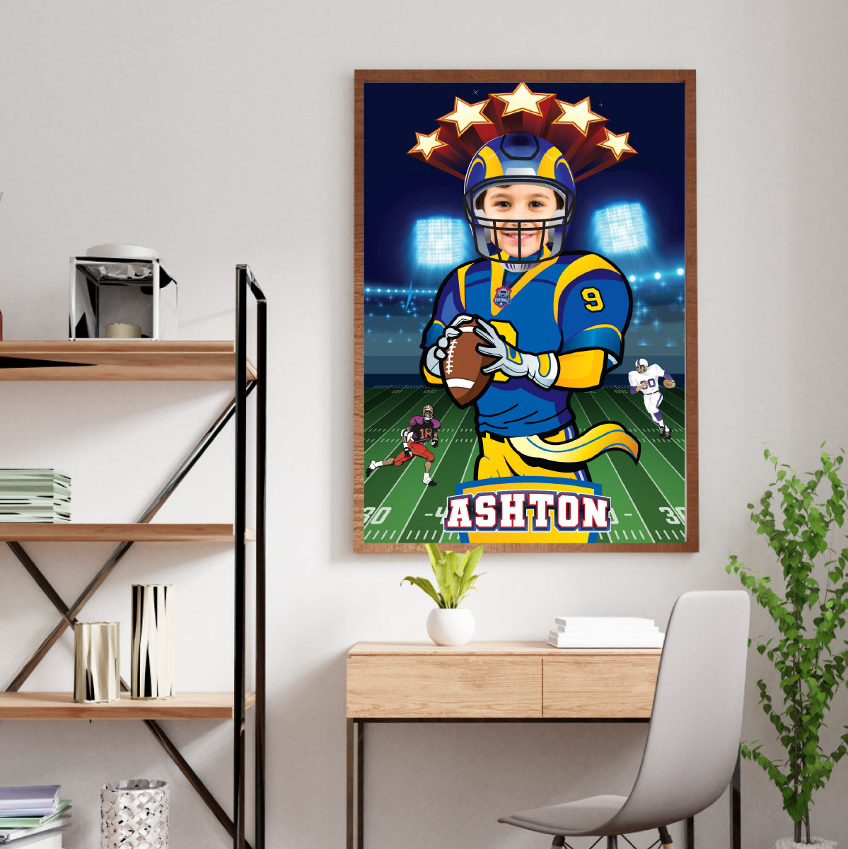 Printable Football Los Angeles gifts ideas with photo, Personalized Rams poster with kid as player. 2415PG