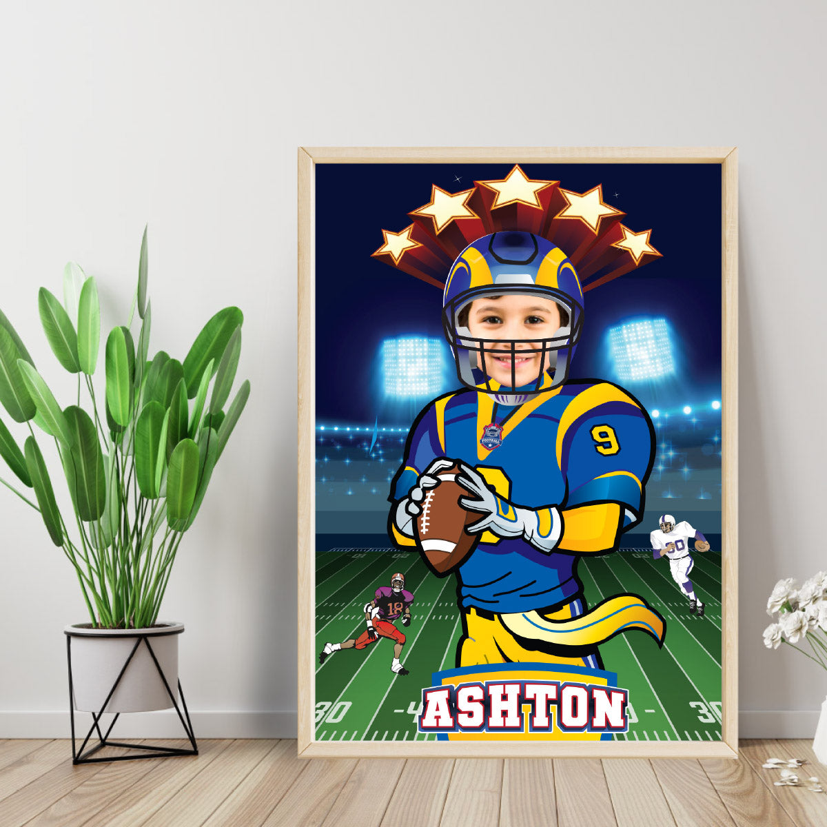 Printable Football Los Angeles gifts ideas with photo, Personalized Rams poster with kid as player. 2415PG