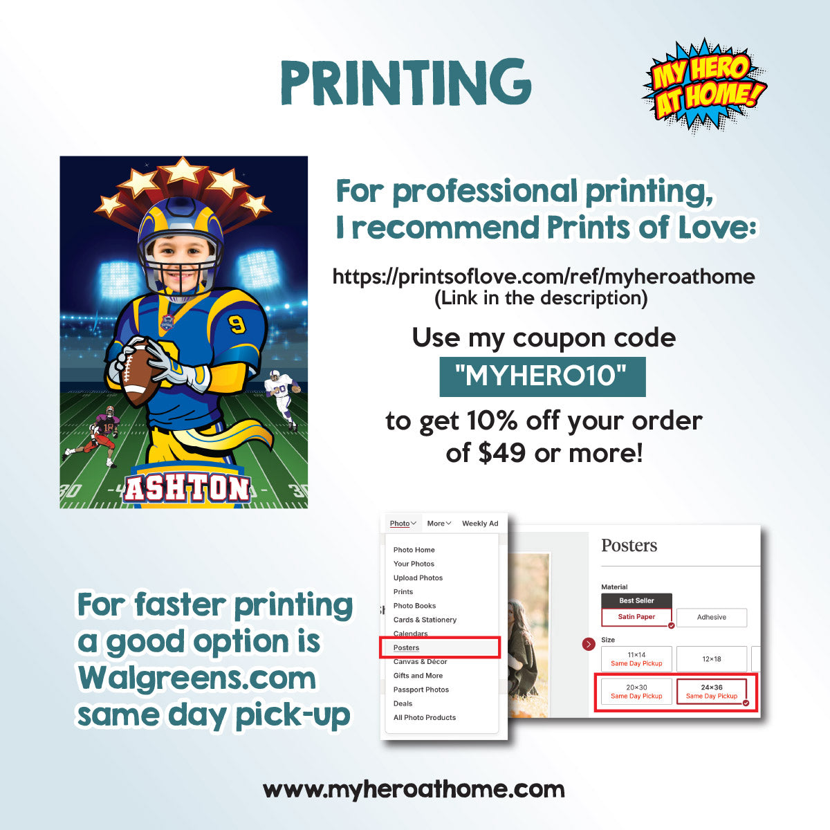 Printable Football Los Angeles gifts ideas with photo, Personalized Rams poster with kid as player. 2415PG
