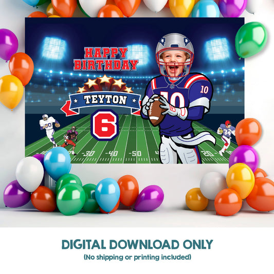 Personalized Football Patriots banner with photo, New England Patriots Backdrop Birthday . 2422BB