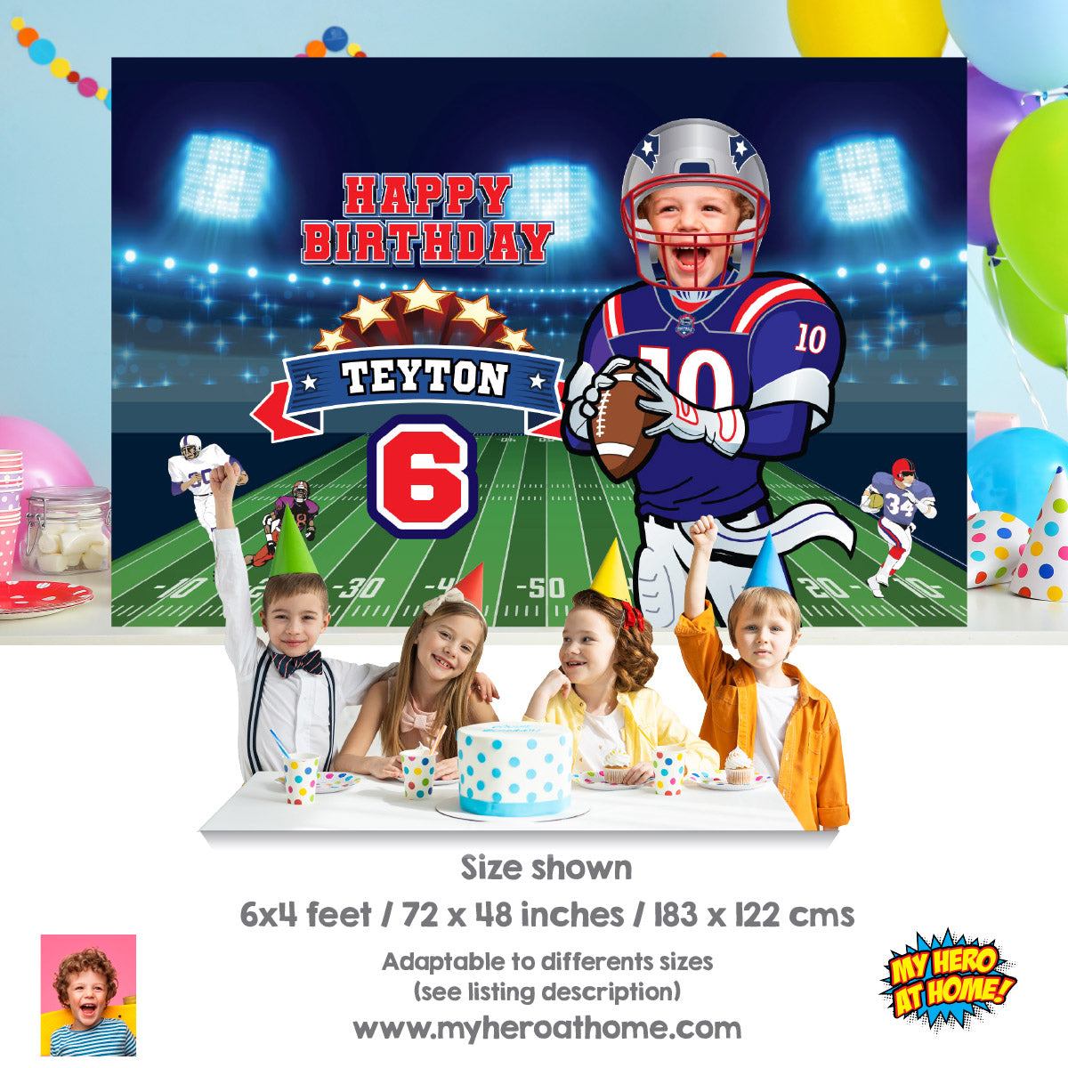 Personalized Football Patriots banner with photo, New England Patriots Backdrop Birthday . 2422BB