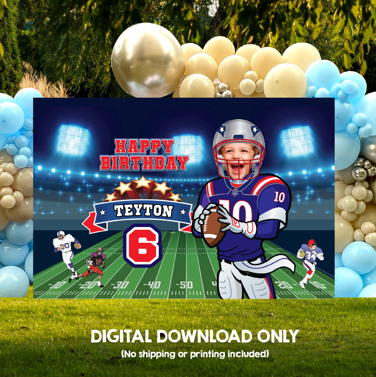 Personalized Football Patriots banner with photo, New England Patriots Backdrop Birthday . 2422BB