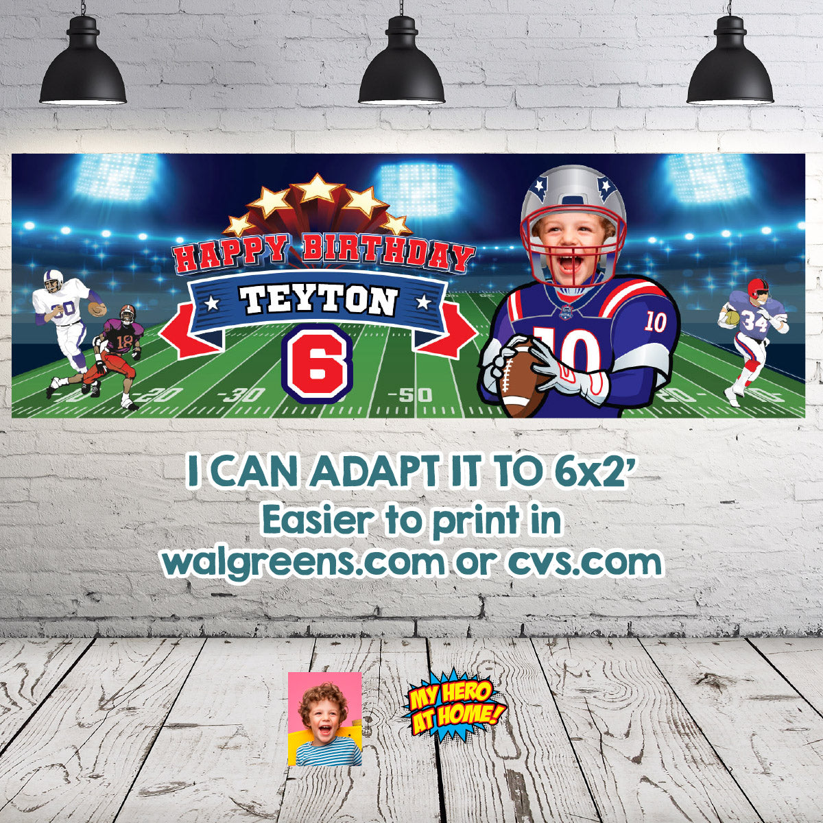 Personalized Football Patriots banner with photo, New England Patriots Backdrop Birthday . 2422BB