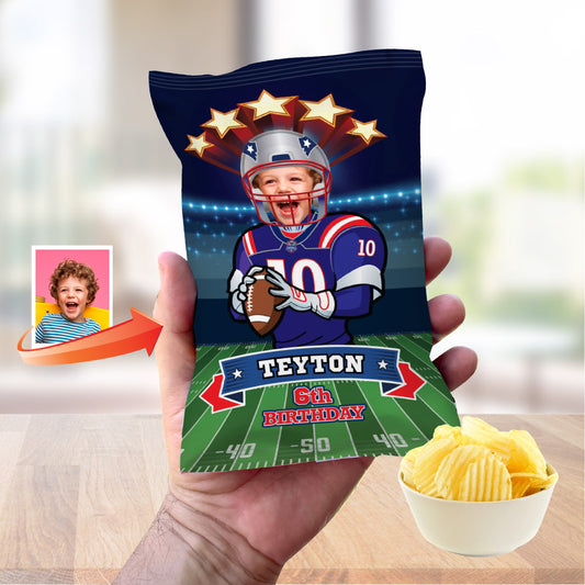 Football Patriots Chip Bag wrappers with photo, Patriots Snacks Bag labels. 2422CB