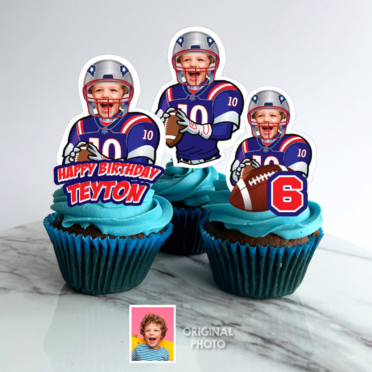 Personalized Football Patriots Cupcakes Toppers featuring birthday kid. 2422CK