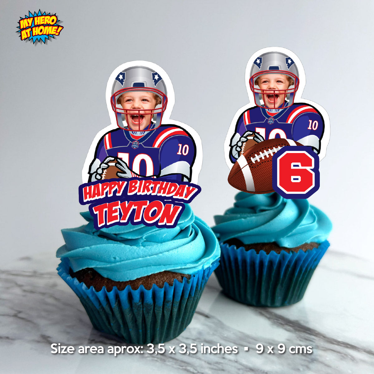 Personalized Football Patriots Cupcakes Toppers featuring birthday kid. 2422CK